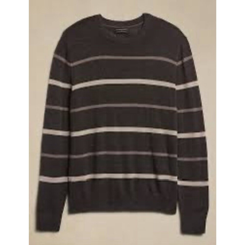 Banana Republic Sweater Large Gray Merino Wool Stripe Crewneck Pullover